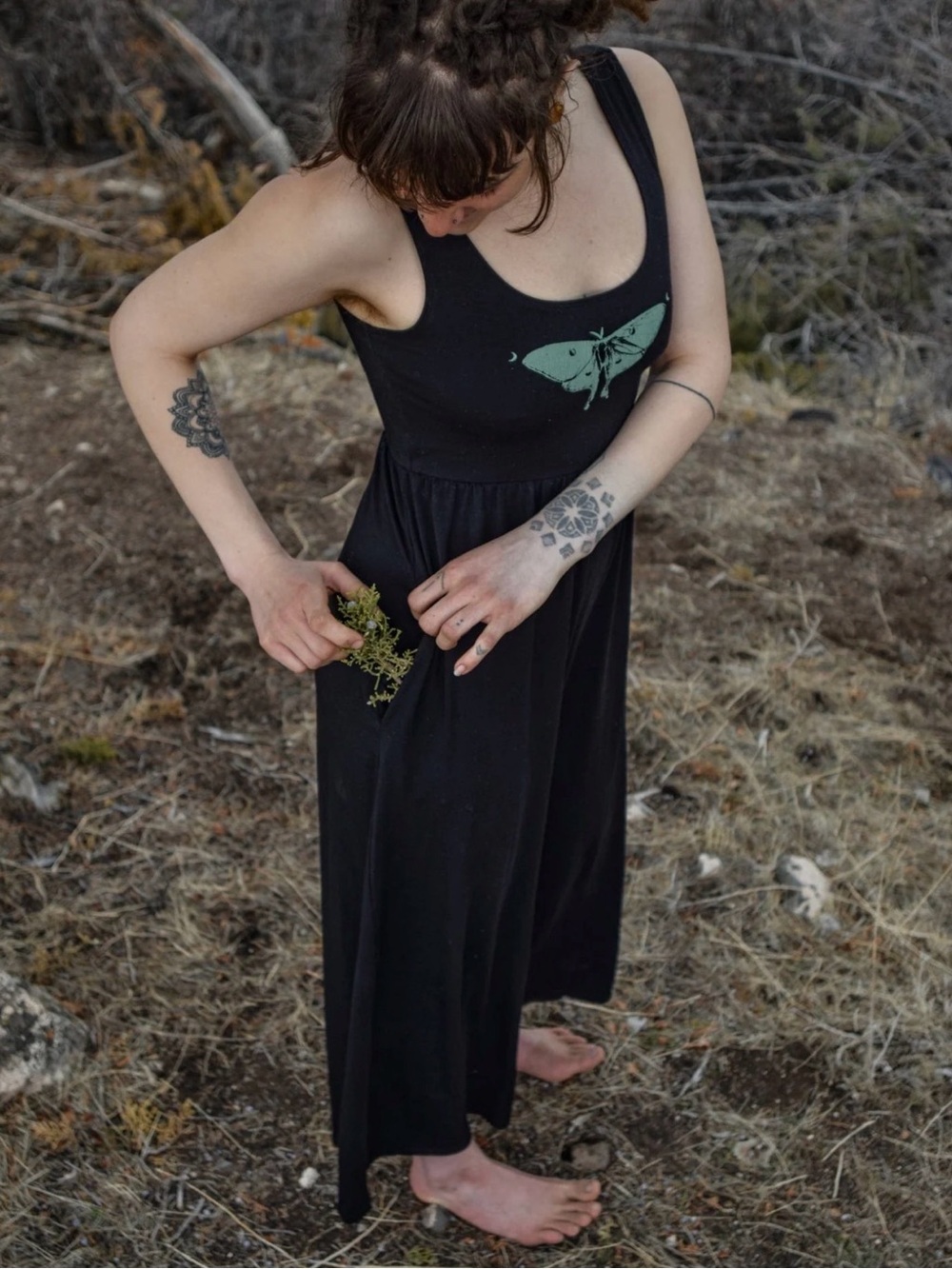 Purusha People Midnight Luna Moth Yoga Jumpsuit Black Small EUC